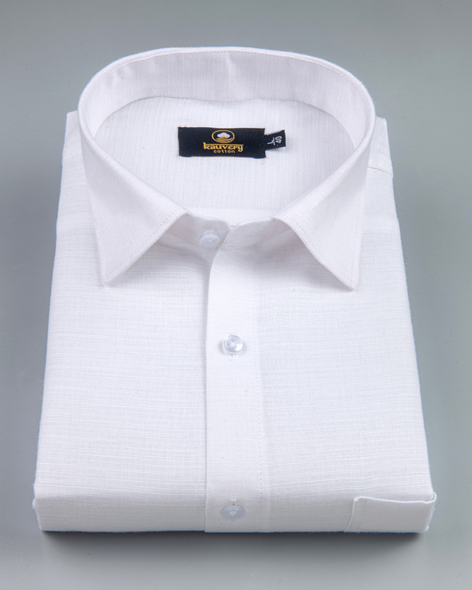 Linen Solid Pure White Men's Shirt