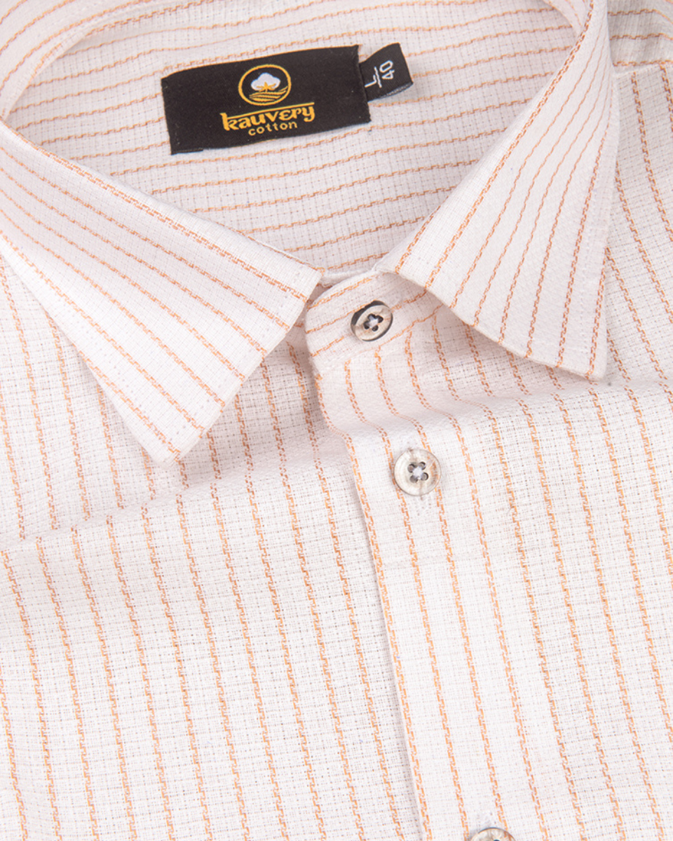 Linen Jute Striped Golden Line Pure White Colour Shirt for Men