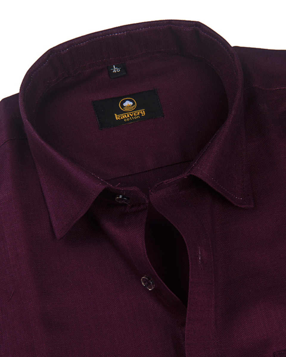 Linen Solid Dark Wine Colour Men's Shirt