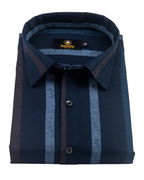 Linen Digital Printed Stiff Lining Navy Blue with Brown Colour Shirt for Men