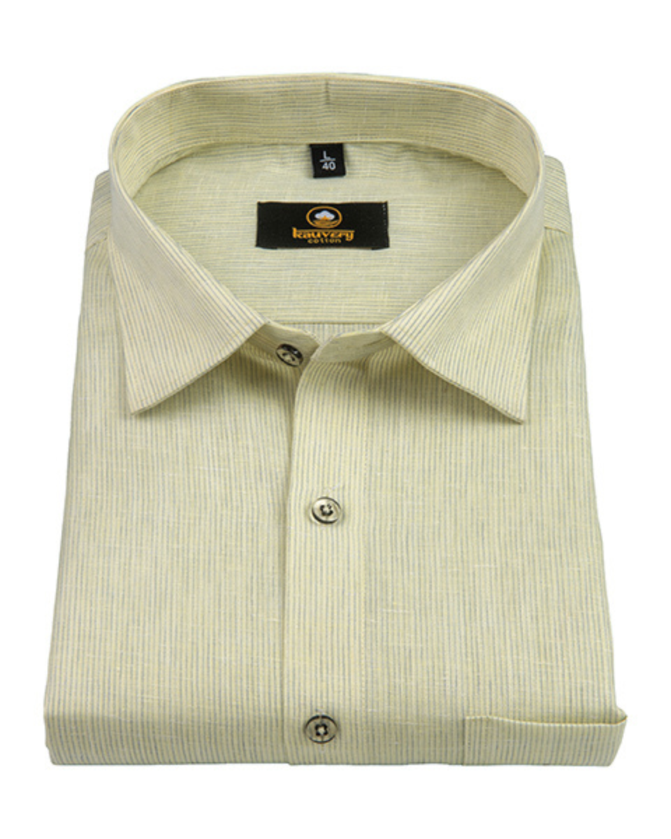 Linen Space Small Lining Light Lemon Colour Men’s Shirt
