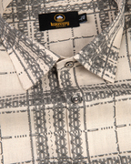 Linen Digital Printed Cream with Grey Colour Shirt for Men