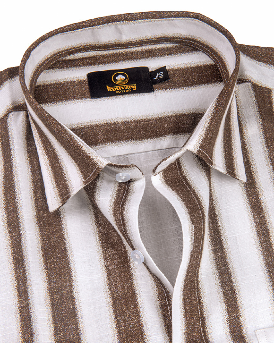 Linen Digital Printed Stiff Lining Brown Colour Shirt for Men