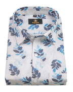 Pure Linen Digital Print Blue with Navy Blue on White Base Men’s Shirt