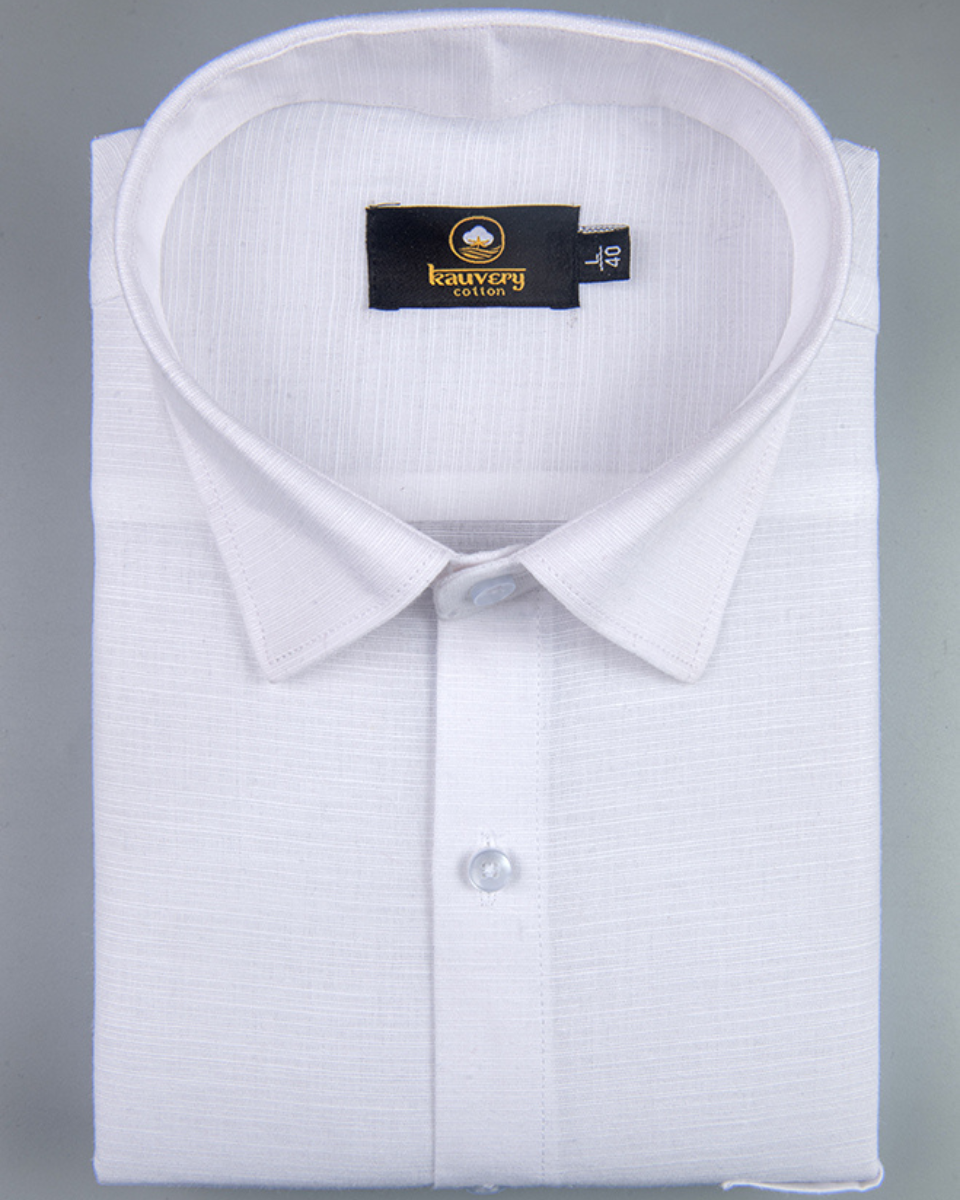 Linen Solid Pure White Men's Shirt