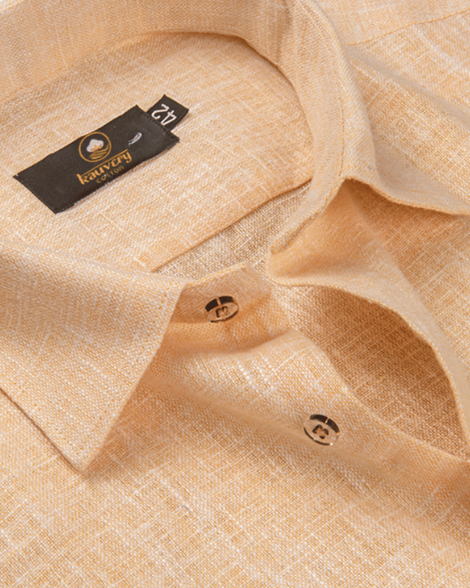 Pure Linen Light Orange Colour Mens Shirt