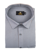 Linen Jute Striped Golden Line Steel Grey Colour Shirt for Men