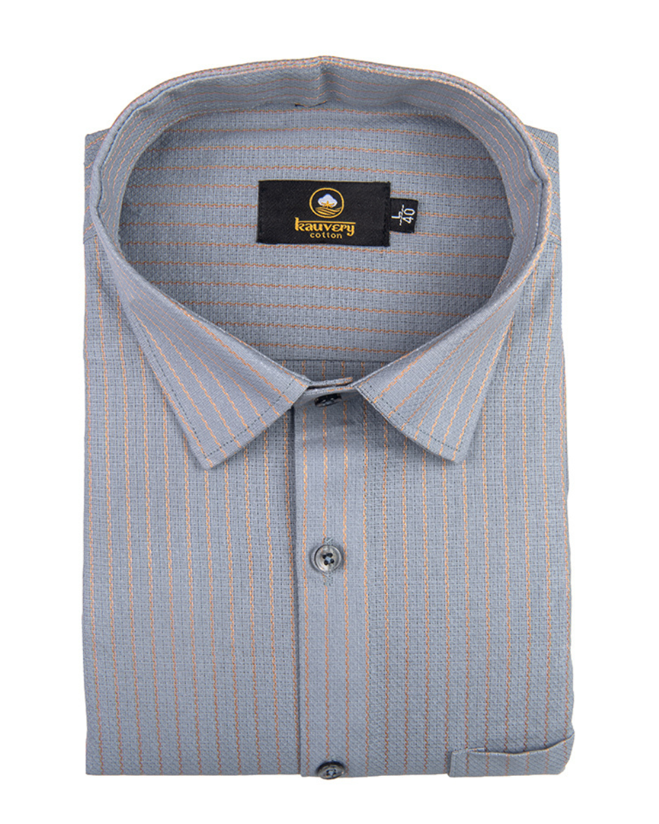 Linen Jute Striped Golden Line Steel Grey Colour Shirt for Men