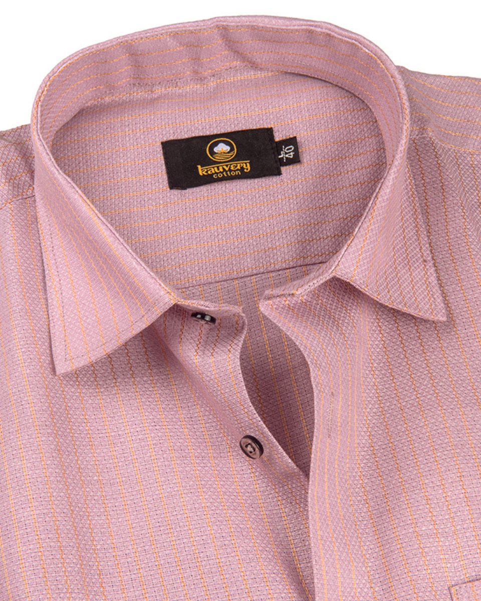 Linen Jute Striped Golden Line Light Wine Colour Men’s Shirt