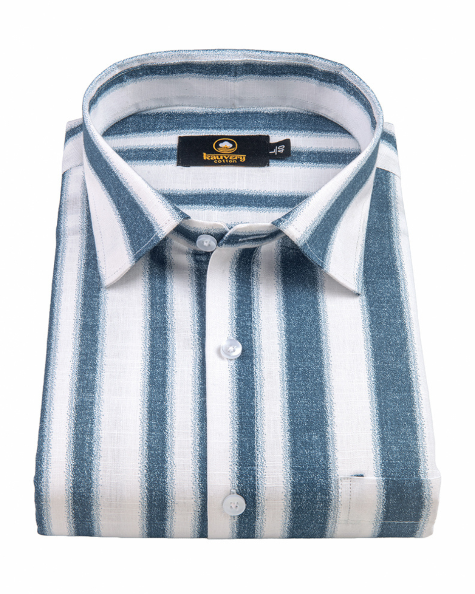Linen Digital Printed Stiff Lining White with More Peach Colour Shirt for Men