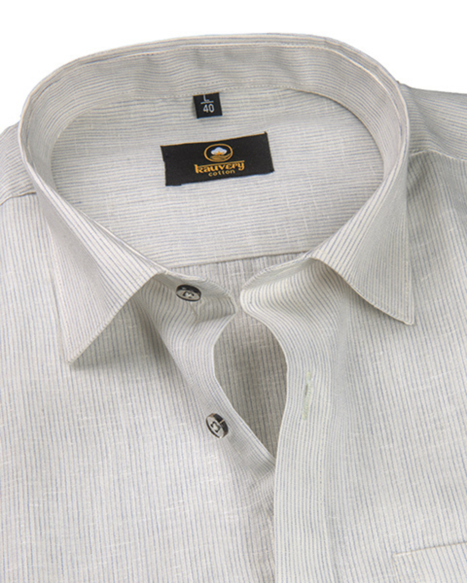 Linen Space Small Lining Cream Colour Men’s Shirt
