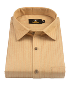 Linen Jute Striped Golden Line Gold Colour Shirt for Men