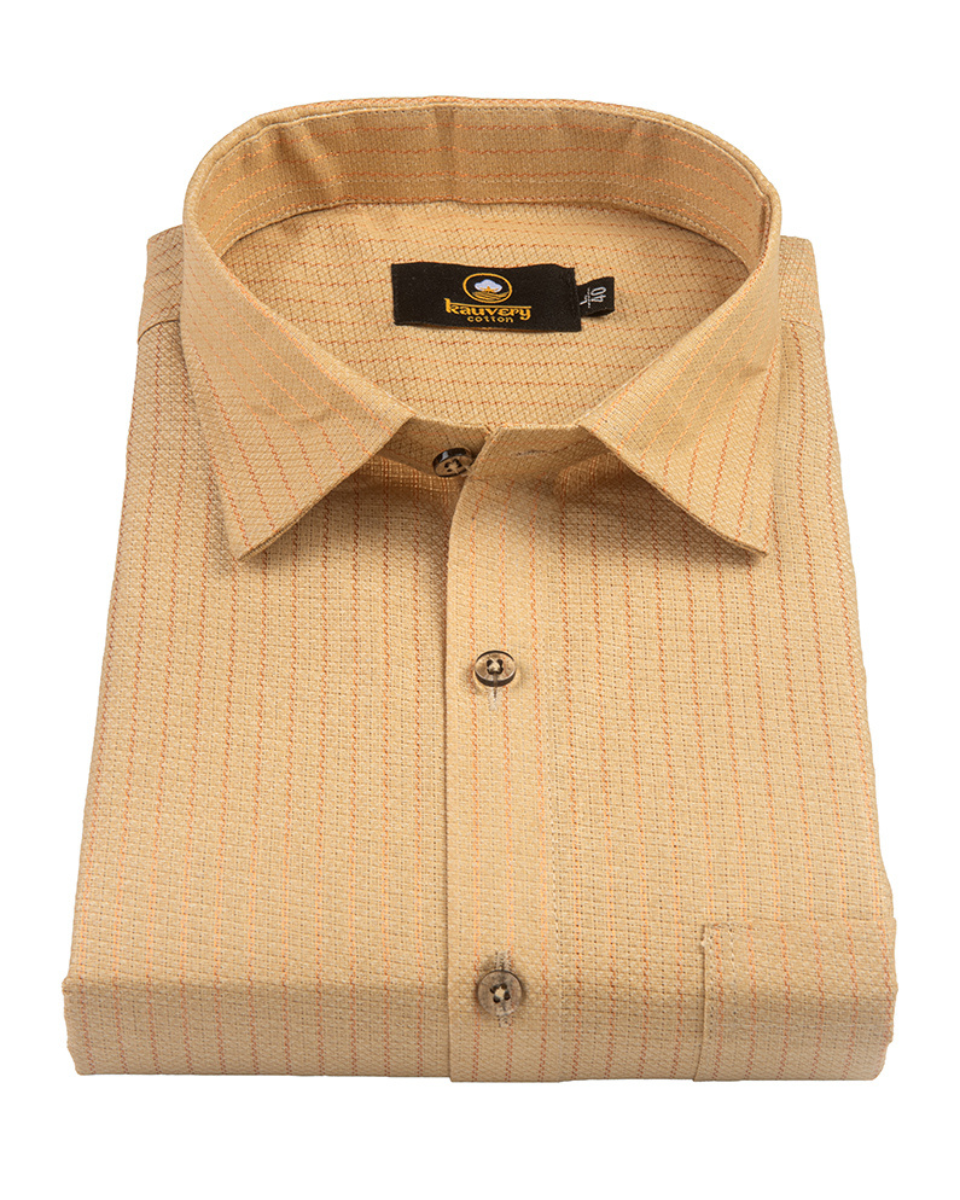 Linen Jute Striped Golden Line Gold Colour Shirt for Men