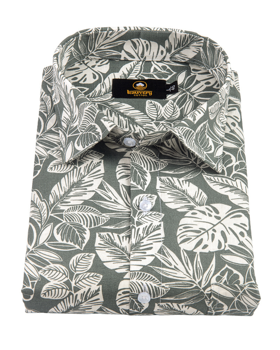 Linen Digital Printed Light Grey Colour Shirt for Men