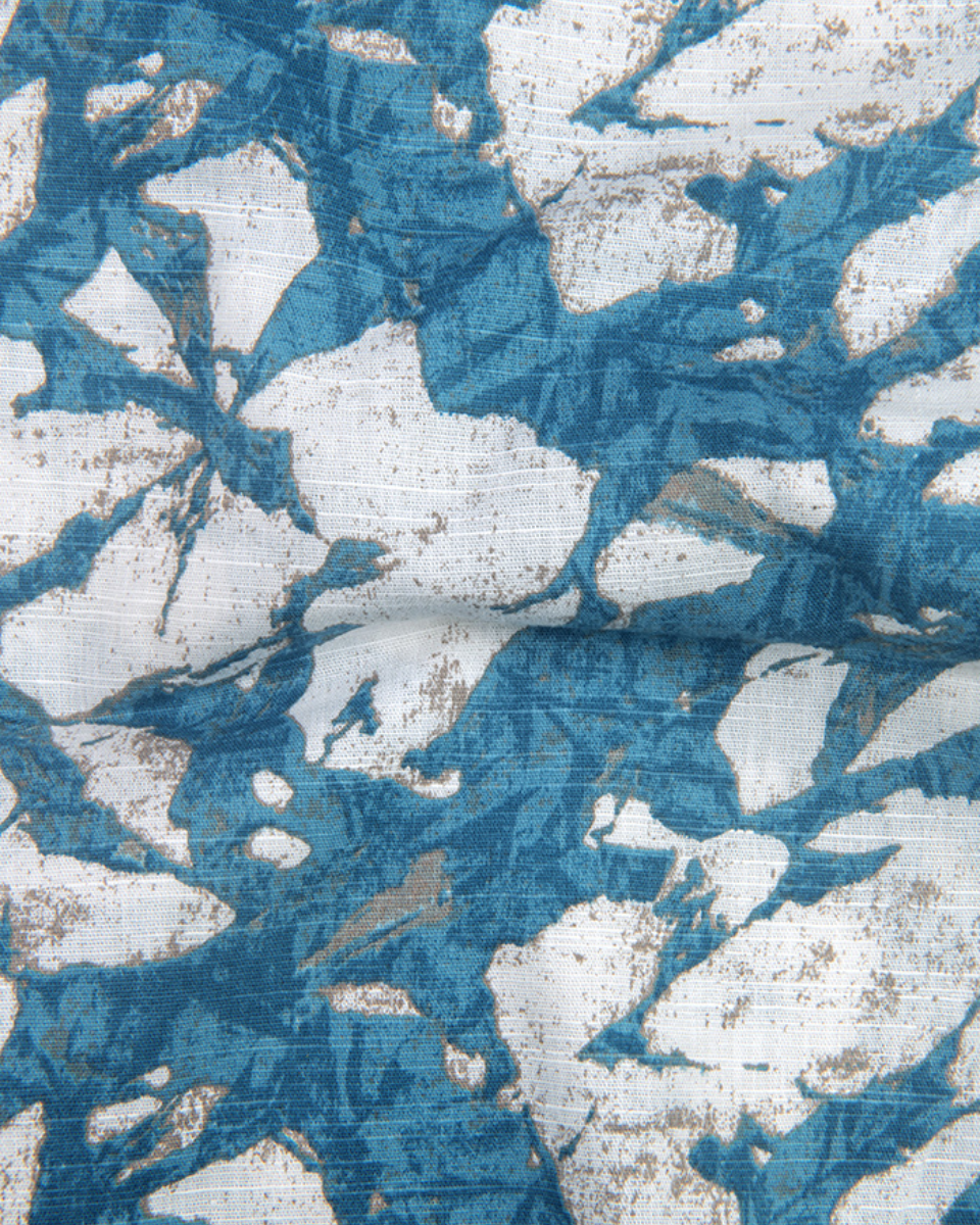 Linen Digital Printed White with Sky Blue Colour Shirt for Men