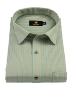Linen Jute Striped Golden Line Pista Colour Shirt for Men