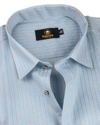 Linen Jute Striped Golden Line Light Blue Colour Shirt for Men