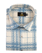 Linen Digital Printed Cream with Sky Blue Colour Shirt for Men