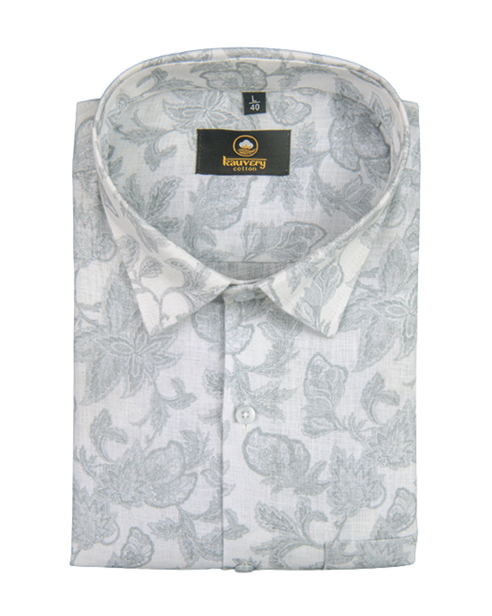 Pure Linen Digital White and Grey Colour Men’s Shirt