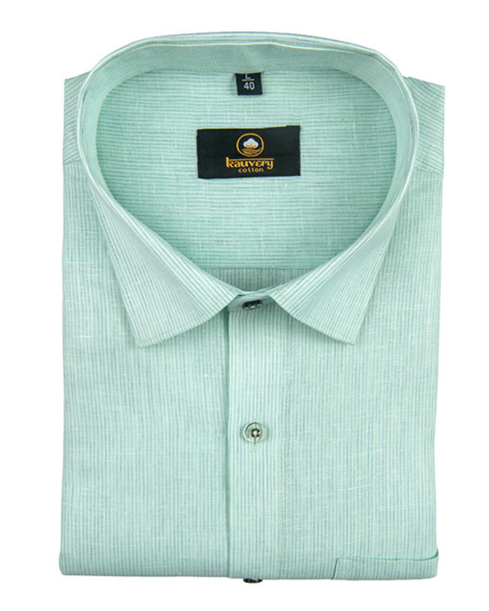Linen Space Small Lining Mint Green Colour Men’s Shirt