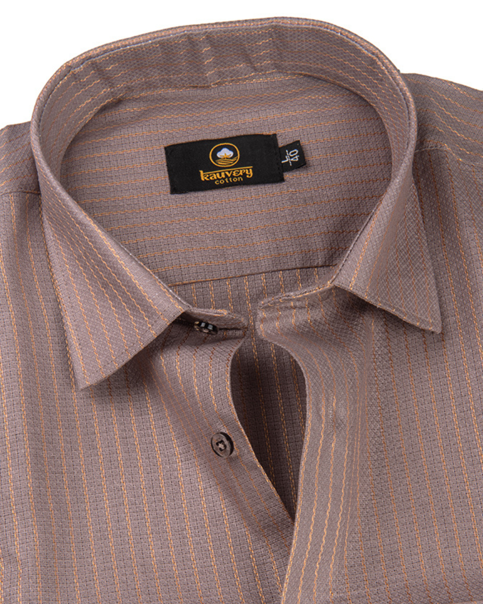 Linen Jute Striped Golden Line Mustard Colour Men’s Shirt