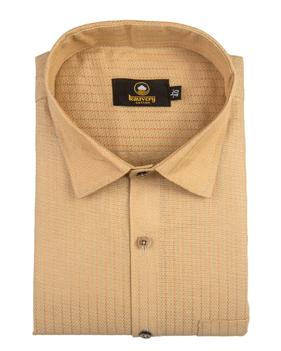 Linen Jute Striped Golden Line Gold Colour Shirt for Men