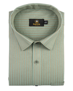 Linen Jute Striped Golden Line Pista Colour Shirt for Men