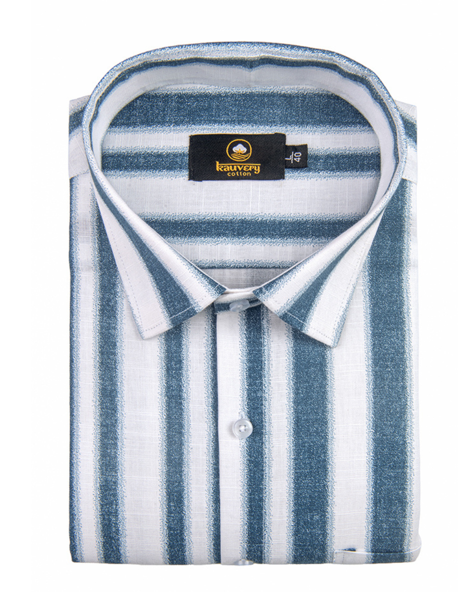 Linen Digital Printed Stiff Lining White with More Peach Colour Shirt for Men
