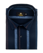 Linen Digital Printed Stiff Lining Navy Blue with Brown Colour Shirt for Men