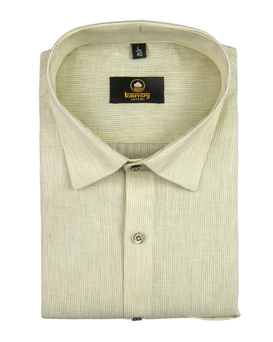Linen Space Small Lining Light Lemon Colour Men’s Shirt