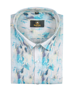 Pure Linen Digital Cream, Ice Blue and Multicolour Men’s Shirt