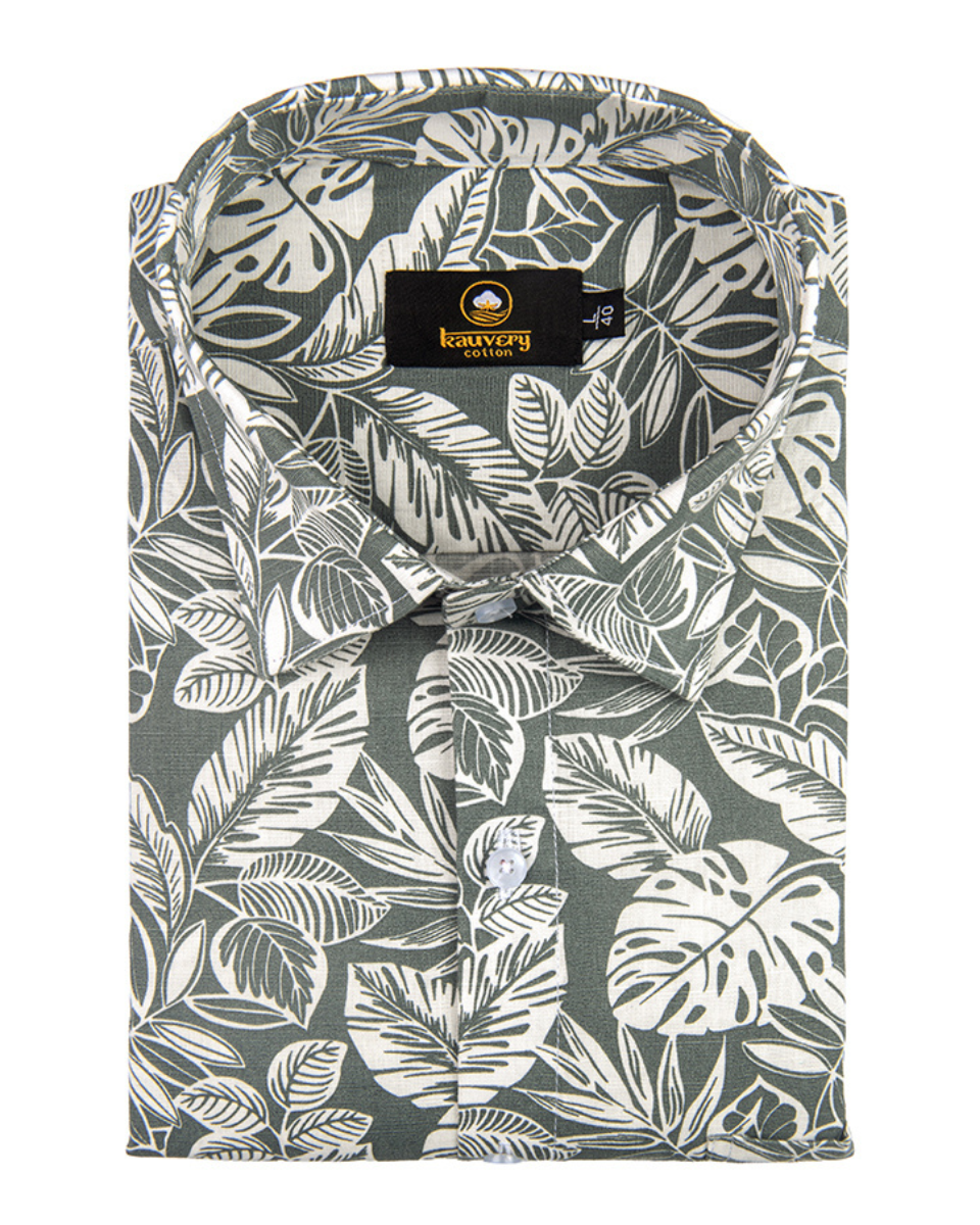 Linen Digital Printed Light Grey Colour Shirt for Men