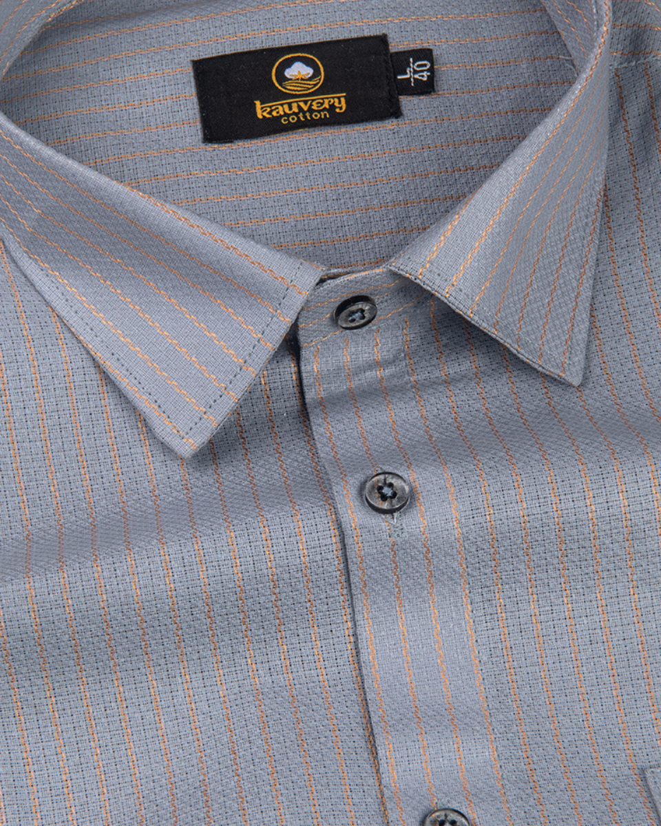 Linen Jute Striped Golden Line Steel Grey Colour Shirt for Men