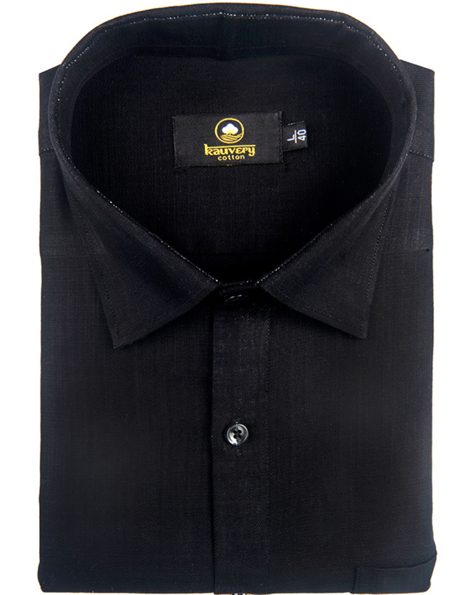 Linen Solid Full Black Colour Shirt for Men