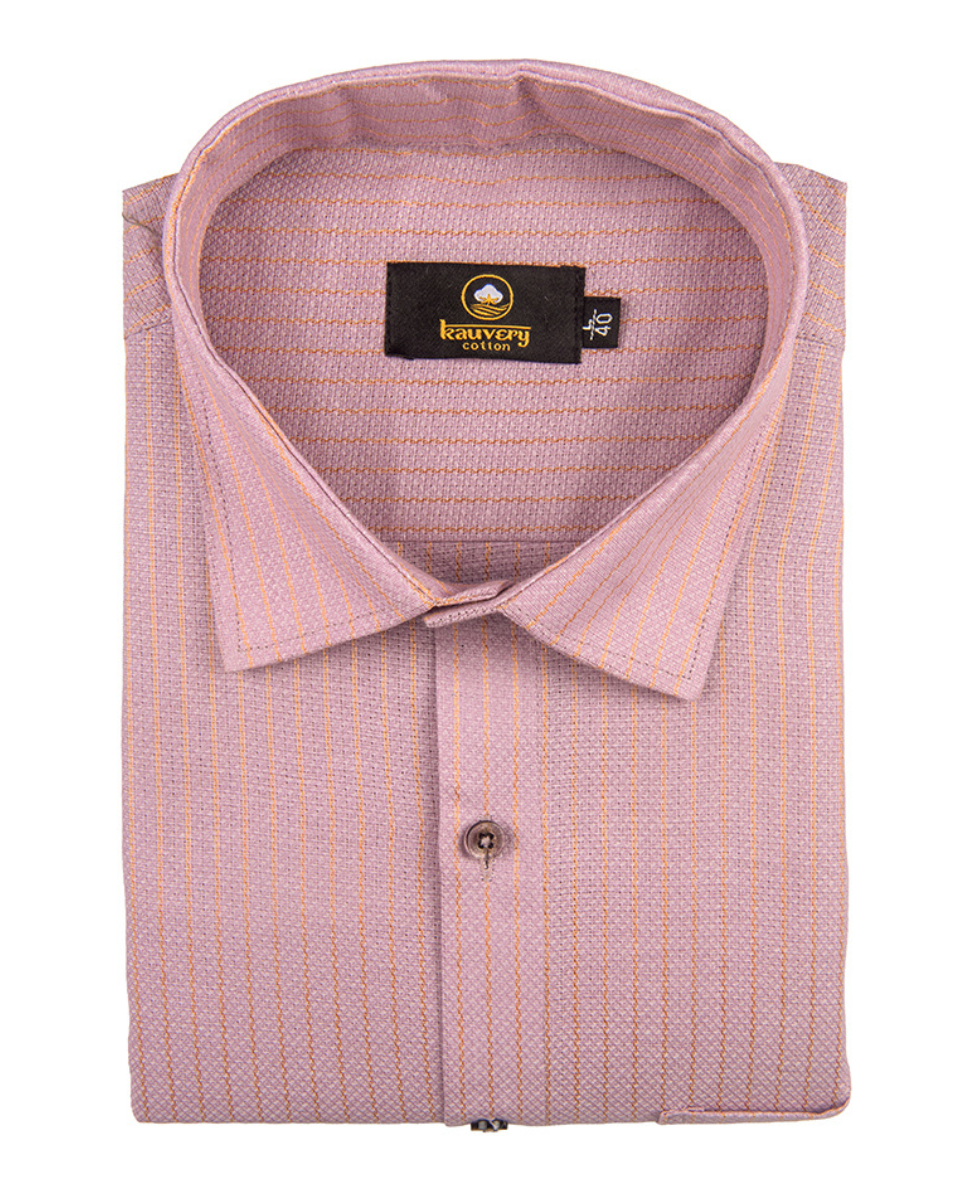 Linen Jute Striped Golden Line Light Wine Colour Men’s Shirt
