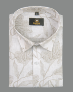 Pure Linen Digital Cream and Brown Floral Men’s Shirt