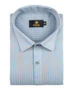 Linen Jute Striped Golden Line Light Blue Colour Shirt for Men