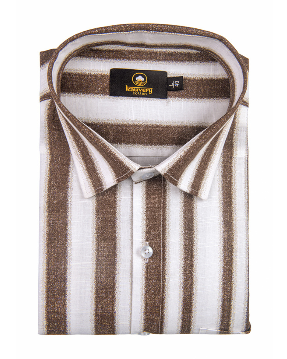 Linen Digital Printed Stiff Lining Brown Colour Shirt for Men