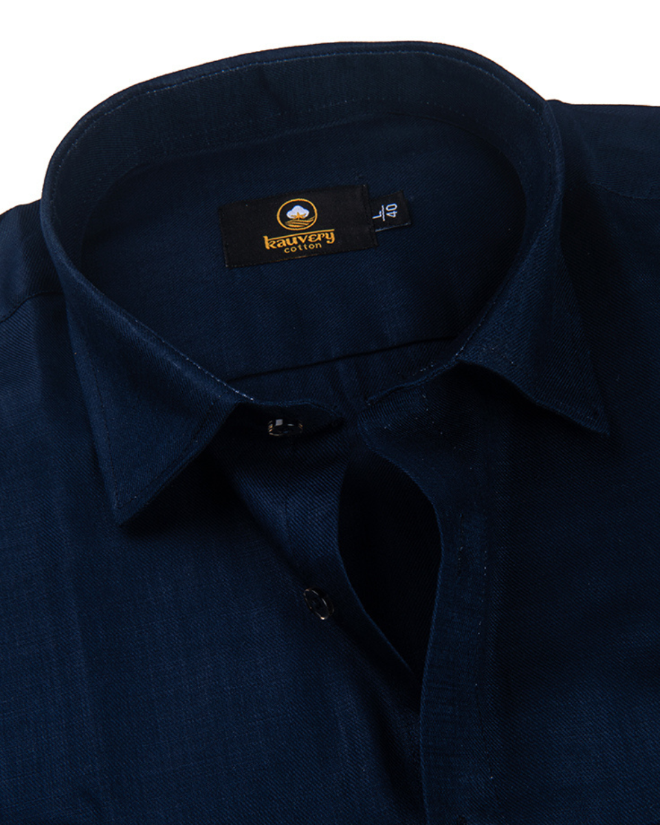 Linen Solid Dark Blue Colour Men's Shirt