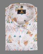 Pure Linen Digital Triangle Print White Base Rust with Rama Colour Shirt for Men