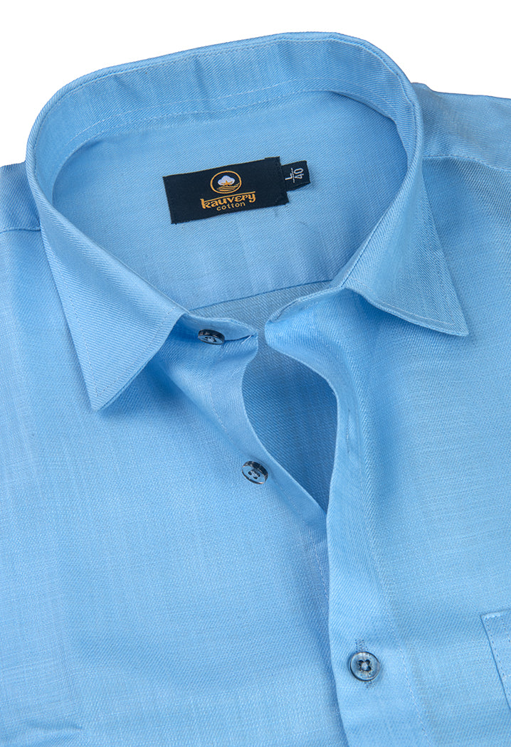 Linen Solid Ice Blue Colour Men's Shirt