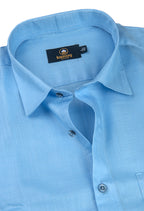 Linen Solid Ice Blue Colour Men's Shirt