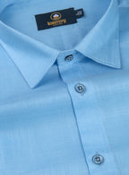 Linen Solid Ice Blue Colour Men's Shirt