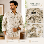 Pure Linen Digital Cream and Midnight Green Floral Men’s Shirt