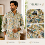 Pure Linen Digital Multicolour Print on Cream Base Men’s Shirt