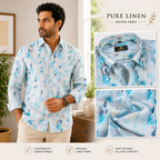 Pure Linen Digital Cream, Ice Blue and Multicolour Men’s Shirt