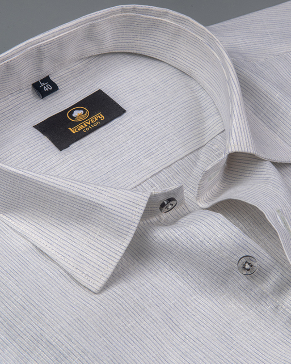 Linen Space Small Lining Cream Colour Men’s Shirt