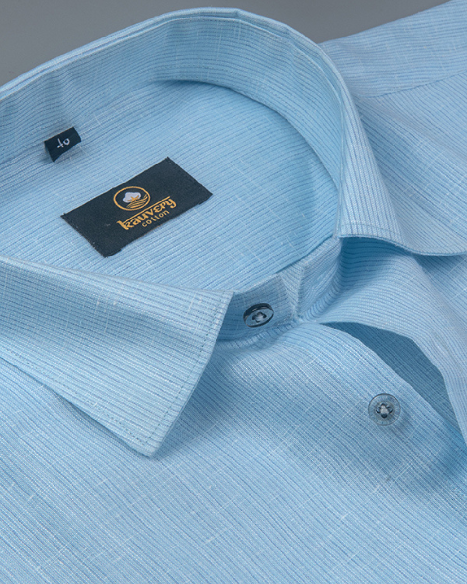 Linen Space Small Lining Ice Blue Colour Men’s Shirt