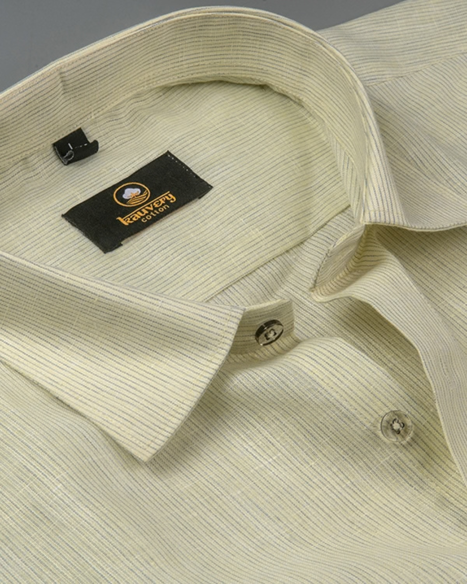 Linen Space Small Lining Light Lemon Colour Men’s Shirt