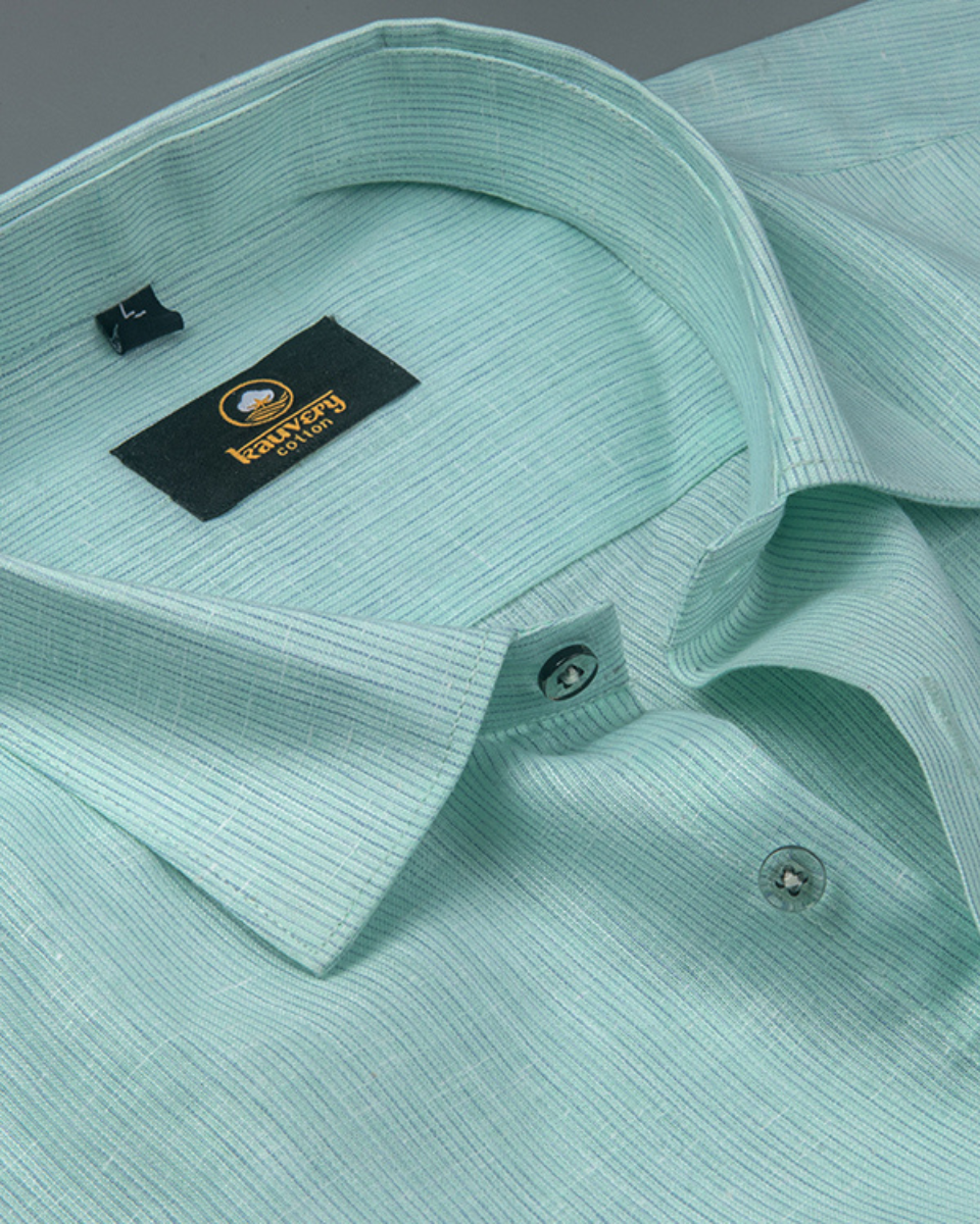 Linen Space Small Lining Mint Green Colour Men’s Shirt